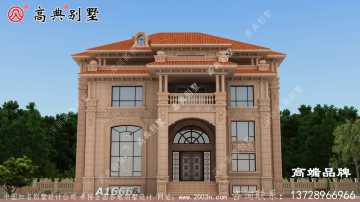 歐式石材三層別墅，屋頂采用橘色琉璃瓦更加溫馨