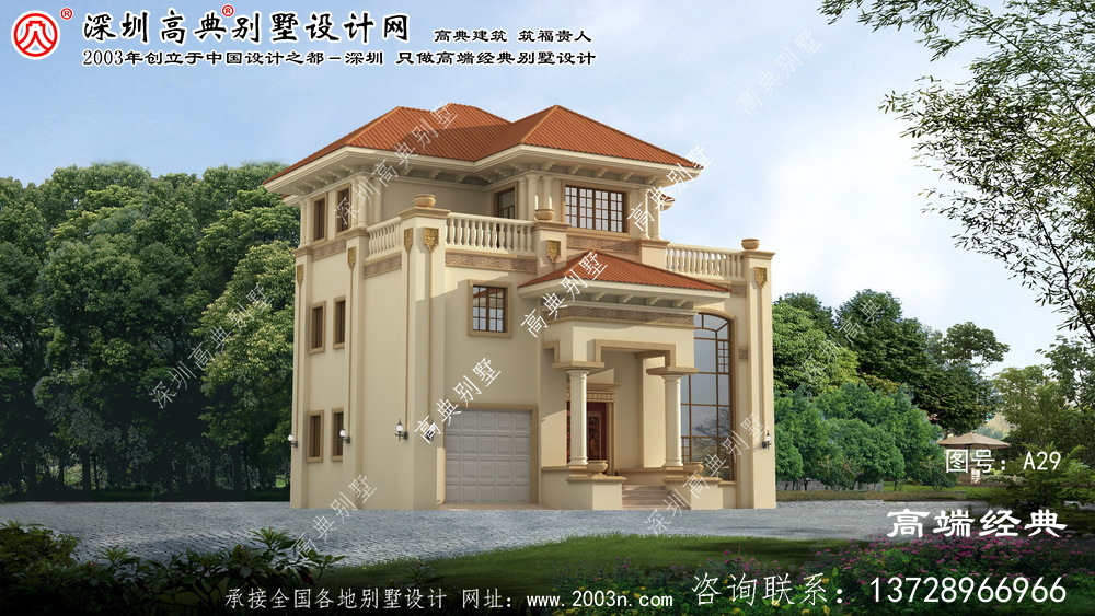 高淳縣歐式風格三層自建復式別墅設計圖紙