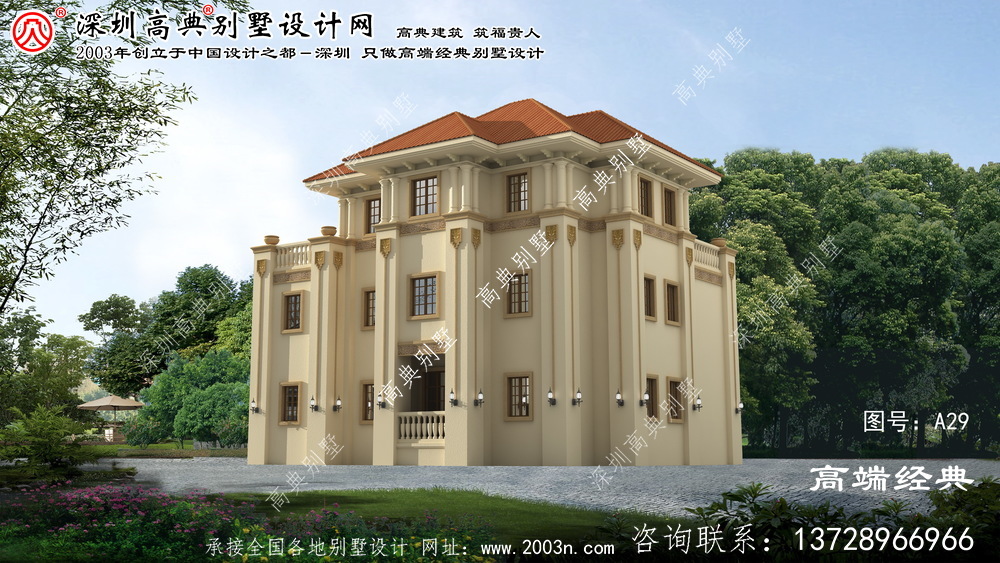 高淳縣歐式風格三層自建復式別墅設計圖紙
