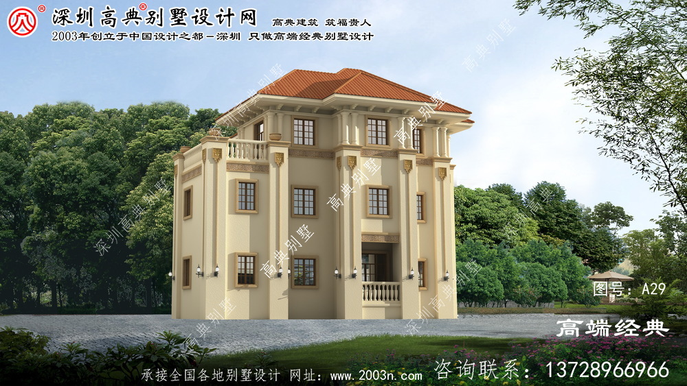 高淳縣歐式風格三層自建復式別墅設計圖紙