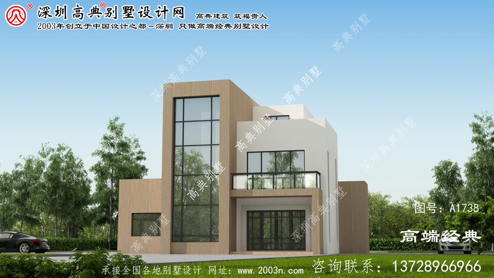 海原縣現(xiàn)代風格三層復式落地窗別墅設(shè)計圖。