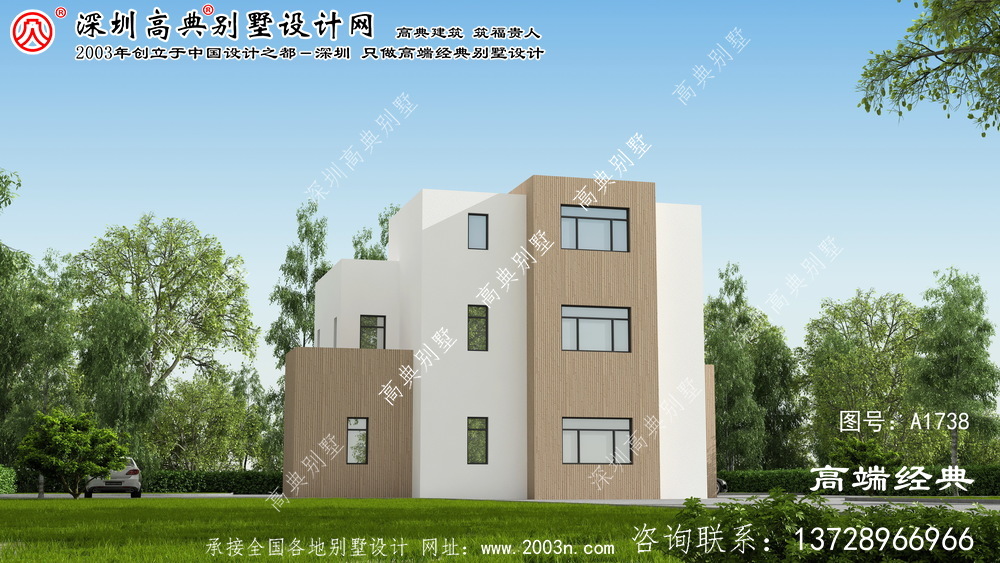 海原縣現(xiàn)代風格三層復式落地窗別墅設(shè)計圖。