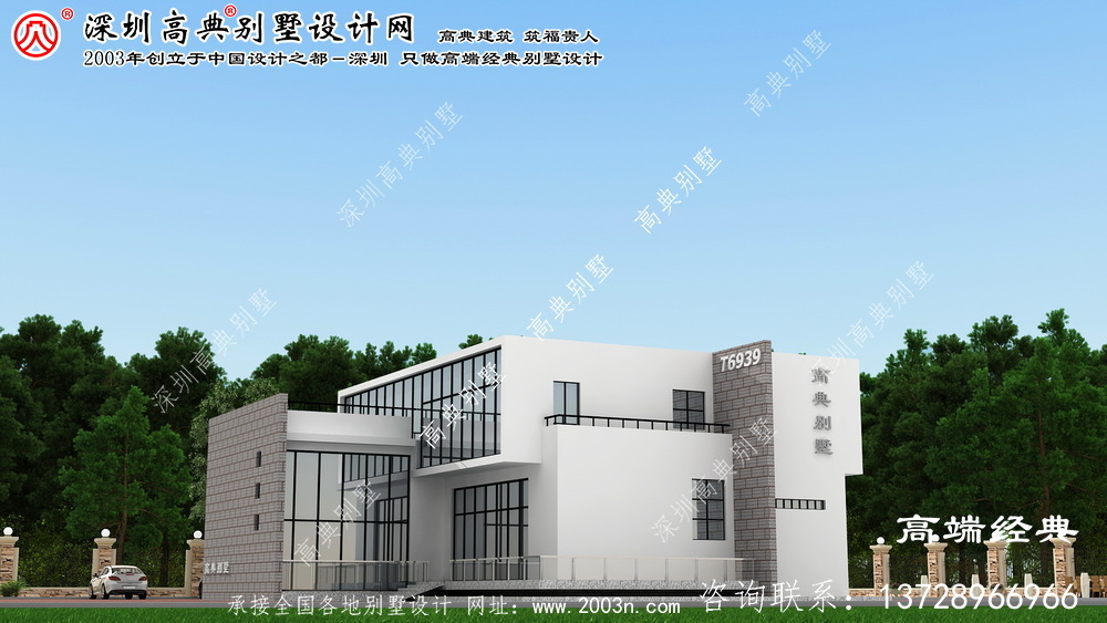 石景山區現代風格二層別墅外觀設計圖。