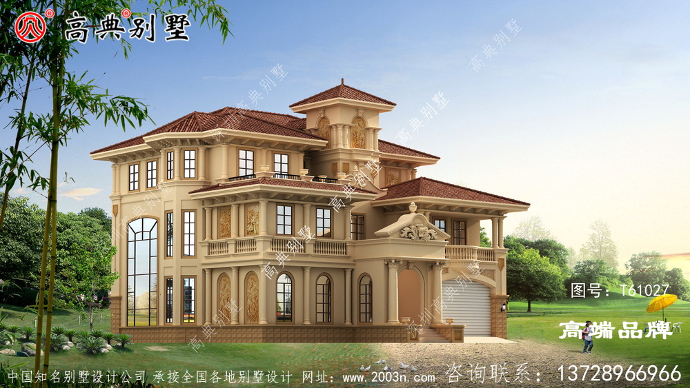 外觀別墅效果圖帶露臺(tái)和車庫(kù)
