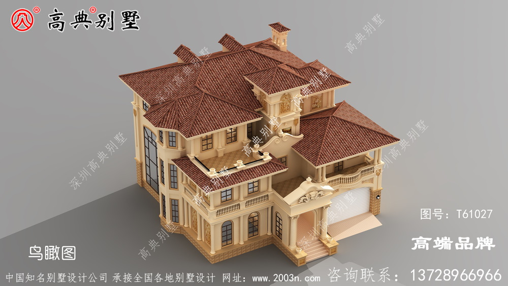 外觀別墅效果圖帶露臺(tái)和車庫(kù)