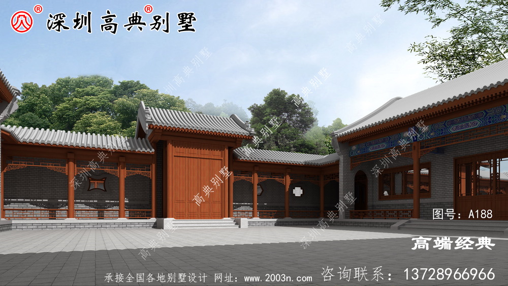 農村三層四合院別墅設計圖紙，自建房建這棟面子十足