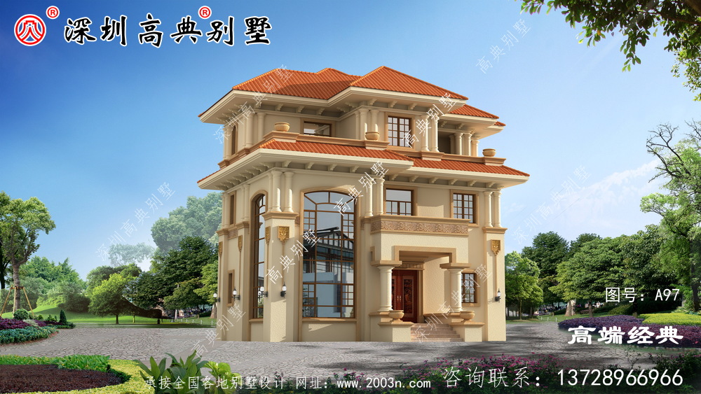 農(nóng)村自營住宅三層外觀效果圖,內(nèi)部布局無可挑剔。