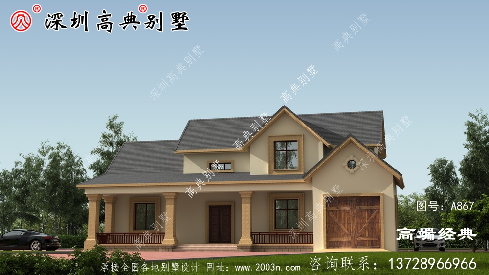 二層農(nóng)村自建別墅設(shè)計(jì)圖，整體外觀造型符合南方當(dāng)?shù)氐臍夂蛱攸c(diǎn)