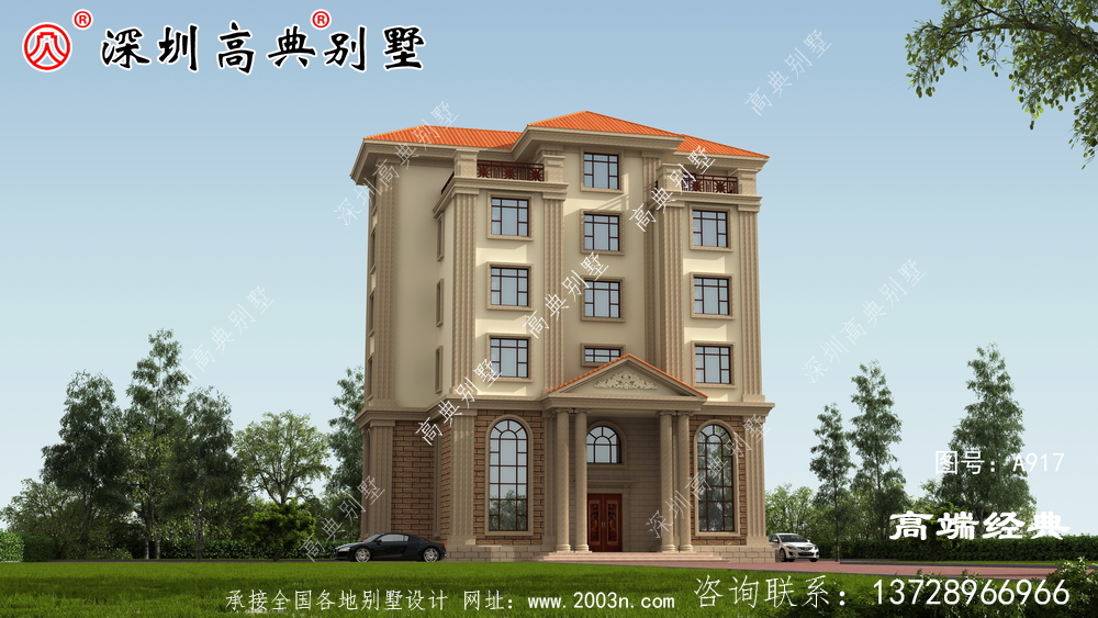 歐式六層洋樓外觀圖，外觀美觀，符合農(nóng)村住宅設(shè)計。