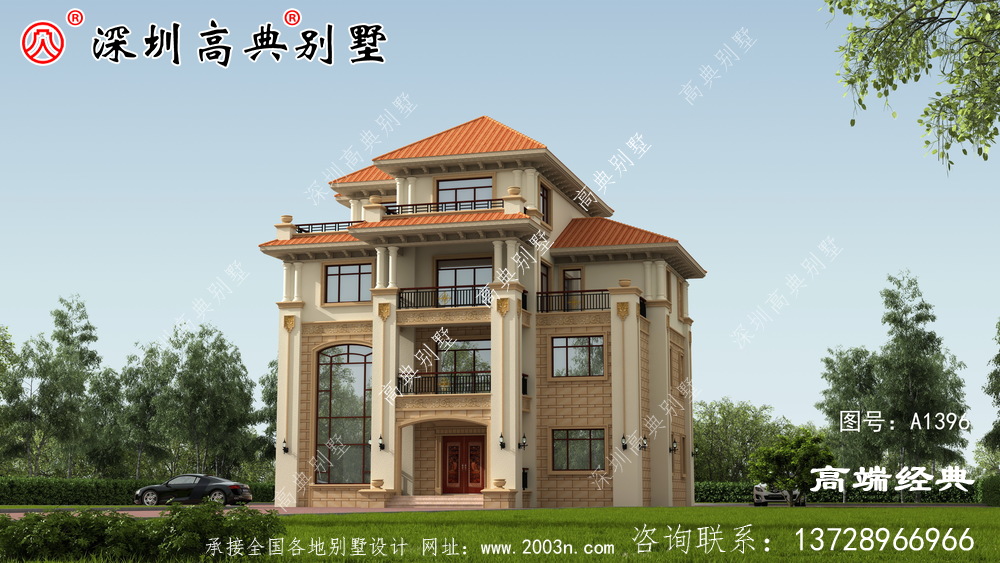 四層樓的自營住宅外觀效果圖,這么漂亮的別墅還不馬上收下。