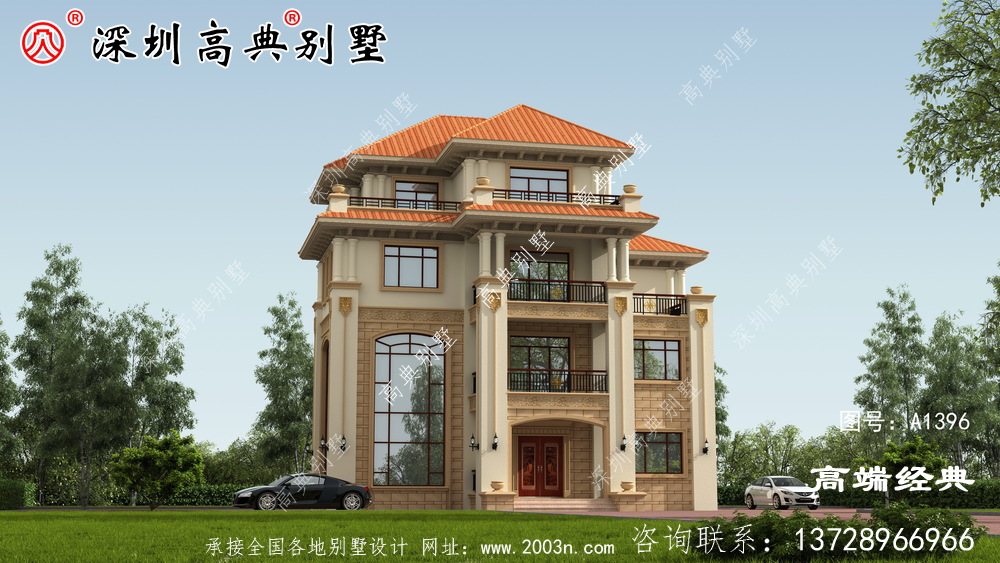 四層樓的自營住宅外觀效果圖,這么漂亮的別墅還不馬上收下。