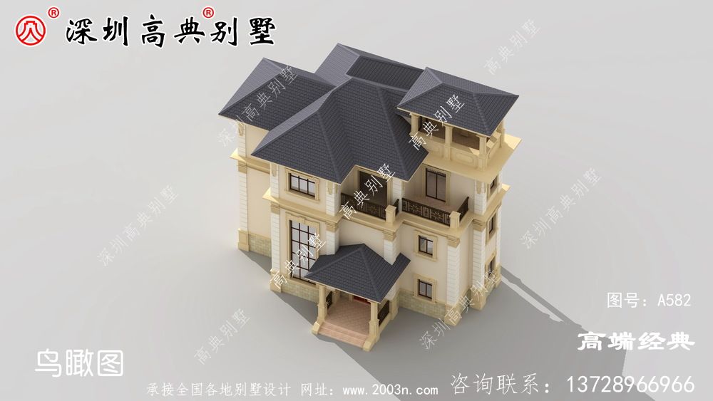 外墻采用淡黃色搭配屋頂灰色清新雅致