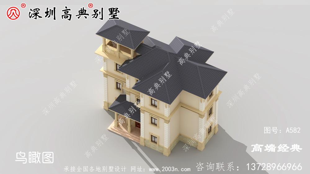外墻采用淡黃色搭配屋頂灰色清新雅致