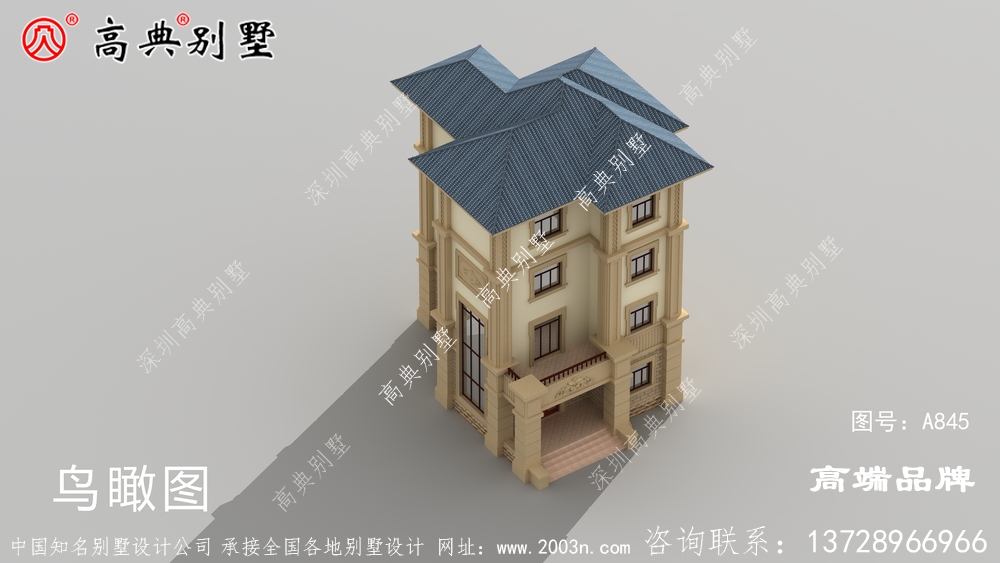 簡歐四層別墅外觀突出立體感，呈現出活躍