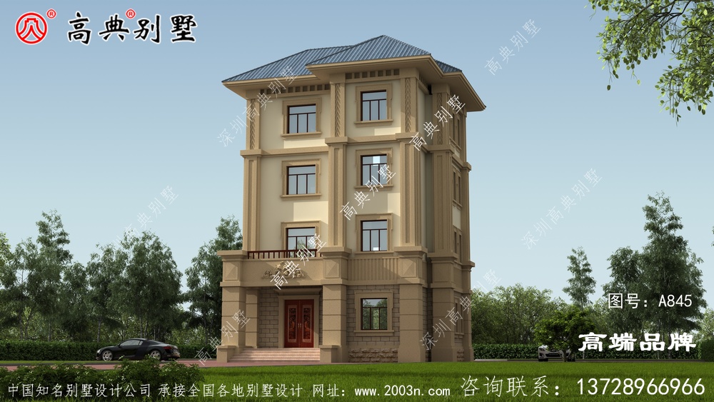 簡歐四層別墅外觀突出立體感，呈現出活躍