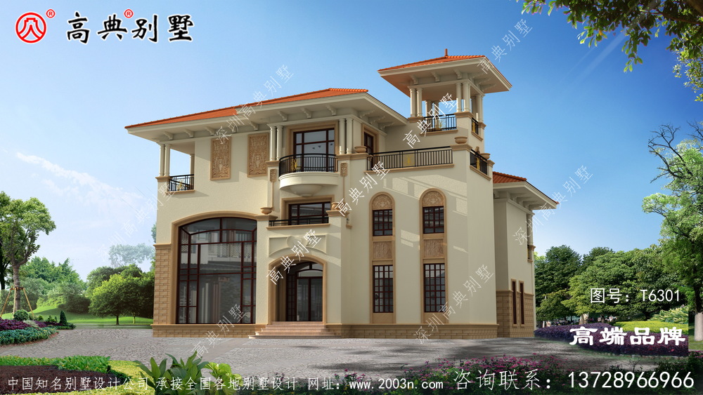農村自建三層住宅首選戶型,別墅外觀精致配色新穎