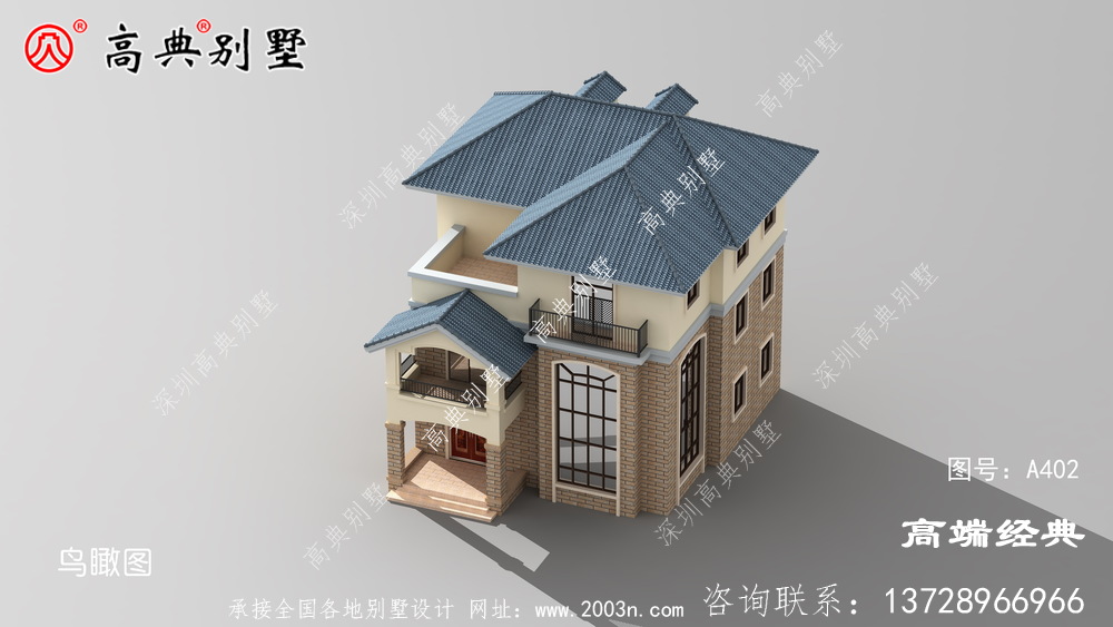 藍色的斜坡頂配上棕色的墻體,符合農村人的審美標準