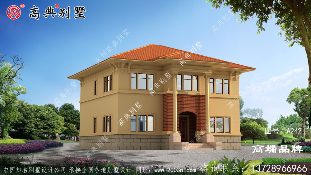 紅坡屋頂搭配暖色外墻，更具鄉(xiāng)村氛圍